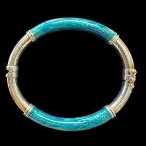 Milor Italy Green Enamel Sterling Silver Bangle Bracelet 925